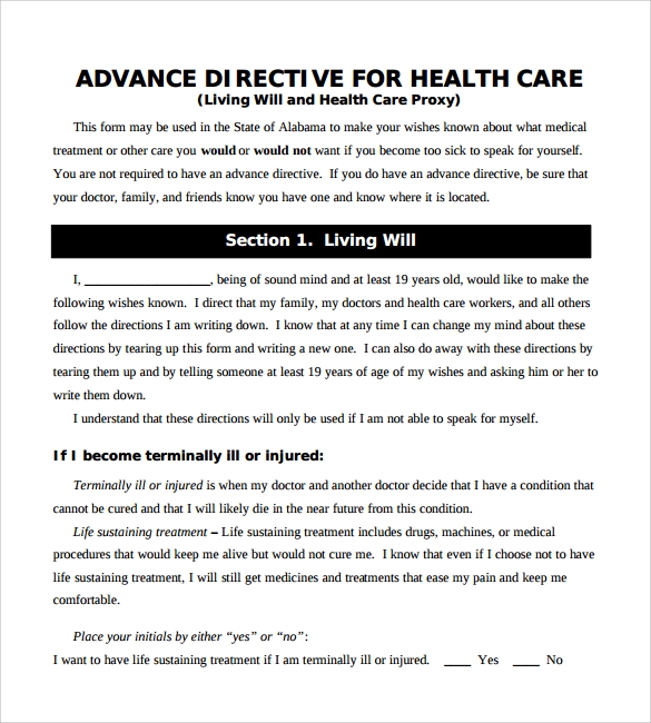 10 Advance Directive Forms Samples Examples Format Sample Templates