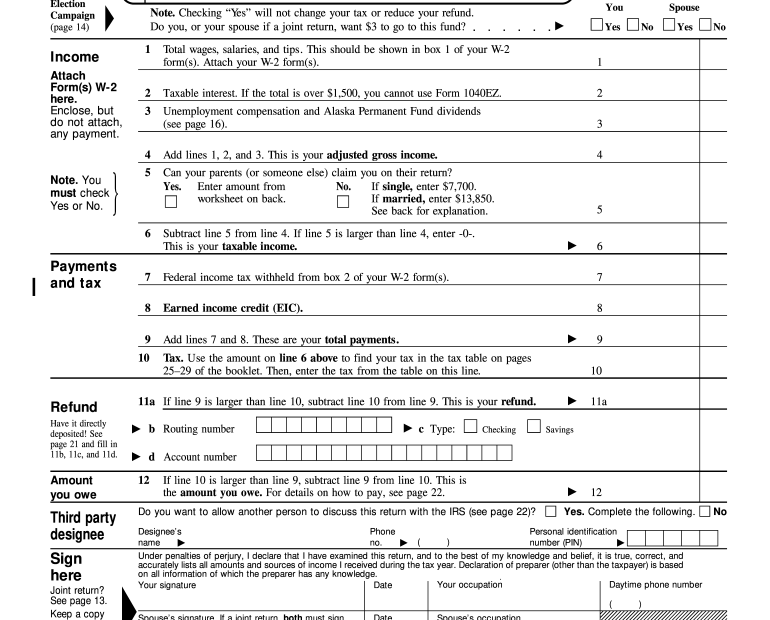 1040 Ez Form Printable Printable Forms Free Online