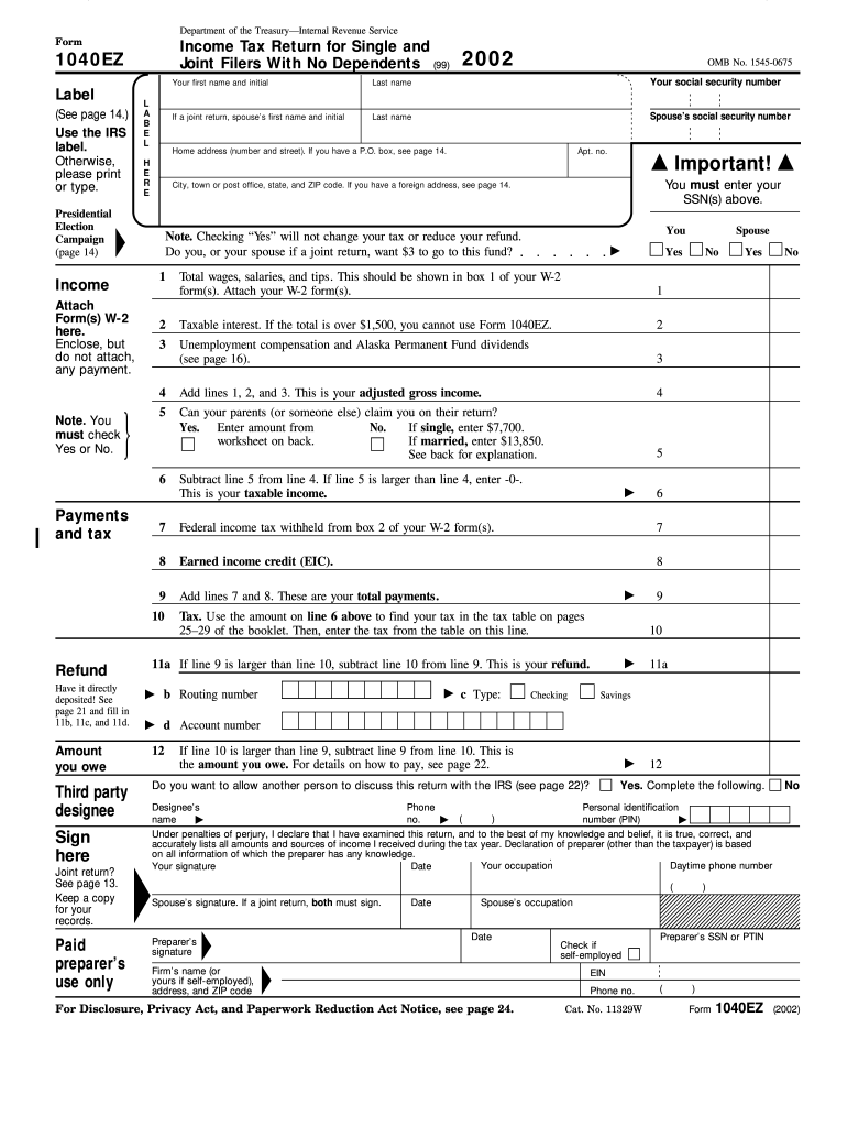 1040 Ez Form Printable Printable Forms Free Online
