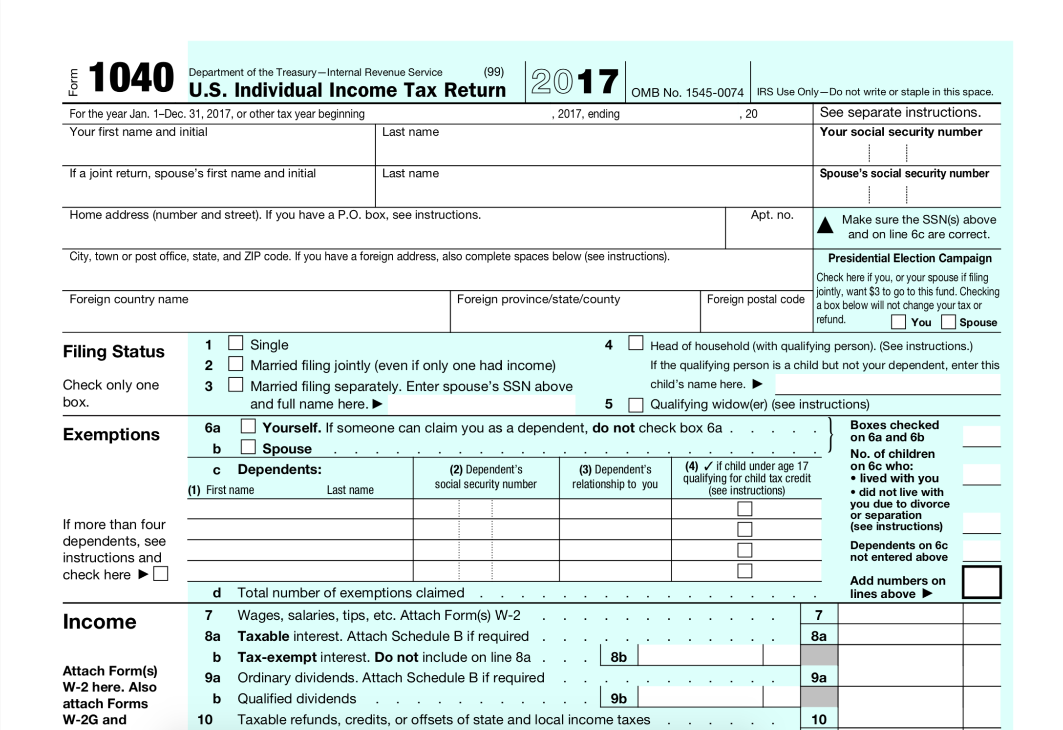 1040 Printable Tax Form