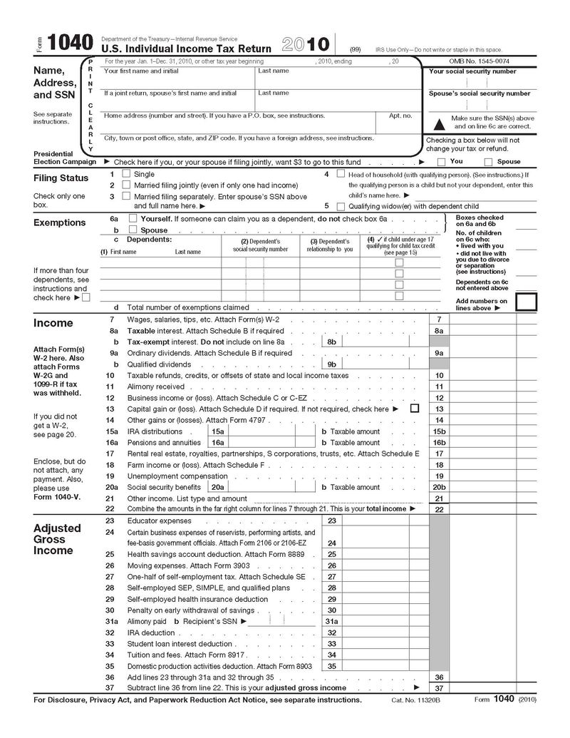 1040 Tax Forms Printable