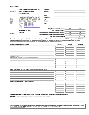 18 Printable Construction Bid Form Templates Fillable Samples In PDF 