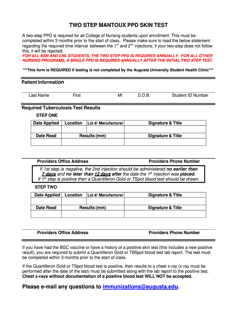 2 Step Tb Test Form Printable Free