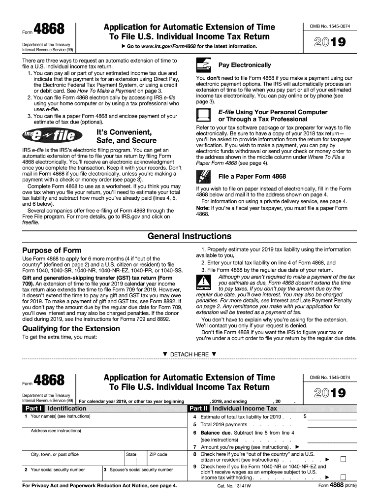 2019 Form IRS 4868 Fill Online Printable Fillable Blank PdfFiller