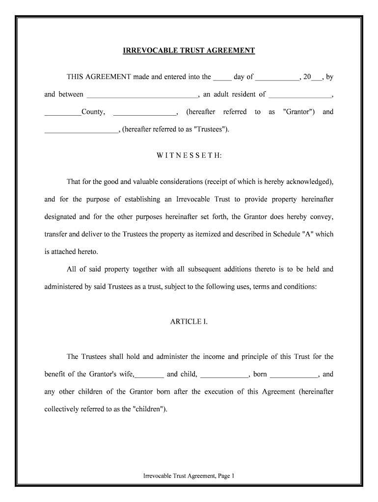 2020 2025 Form Irrevocable Trust Agreement Fill Online Printable 
