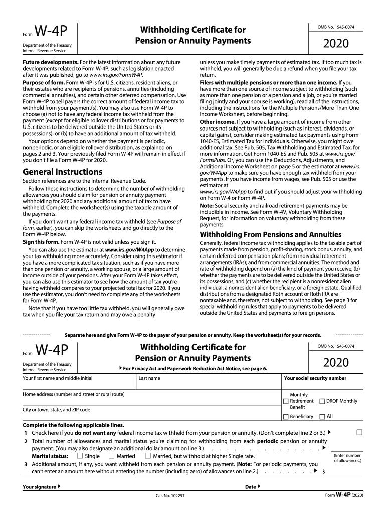 2020 Form W 4P Withholding Certificate For Pension Or Annuity Payments 