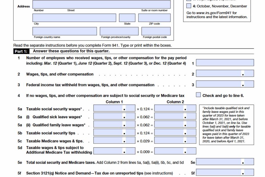 2023 Tax Form 941 Printable Forms Free Online