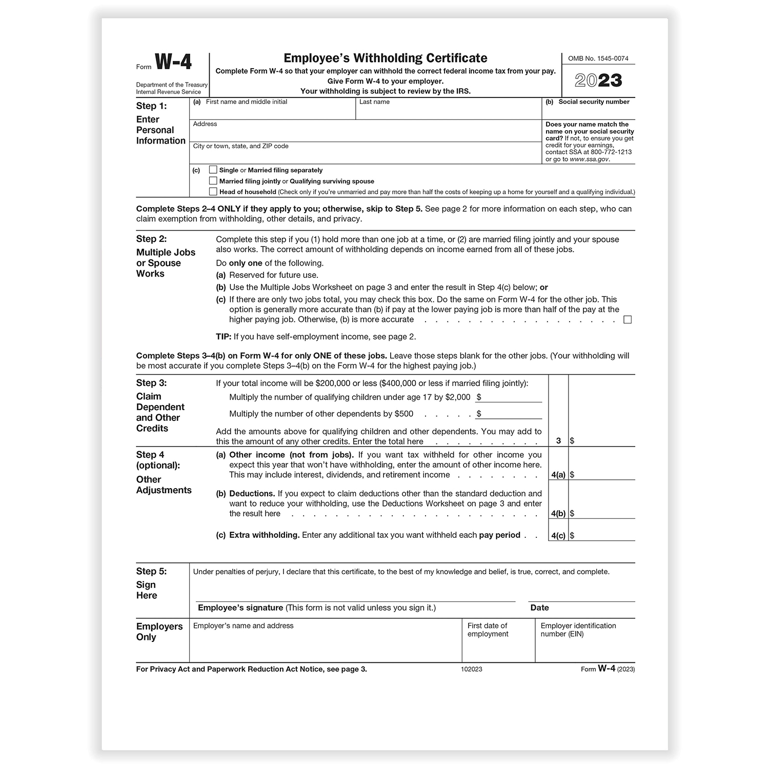 2023 W4 Form Printable Forms Free Online