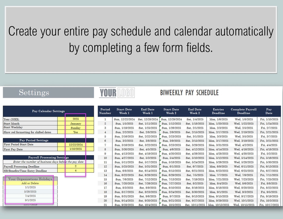 2025 Bi weekly Payroll Calendar Schedule Template excel Download 