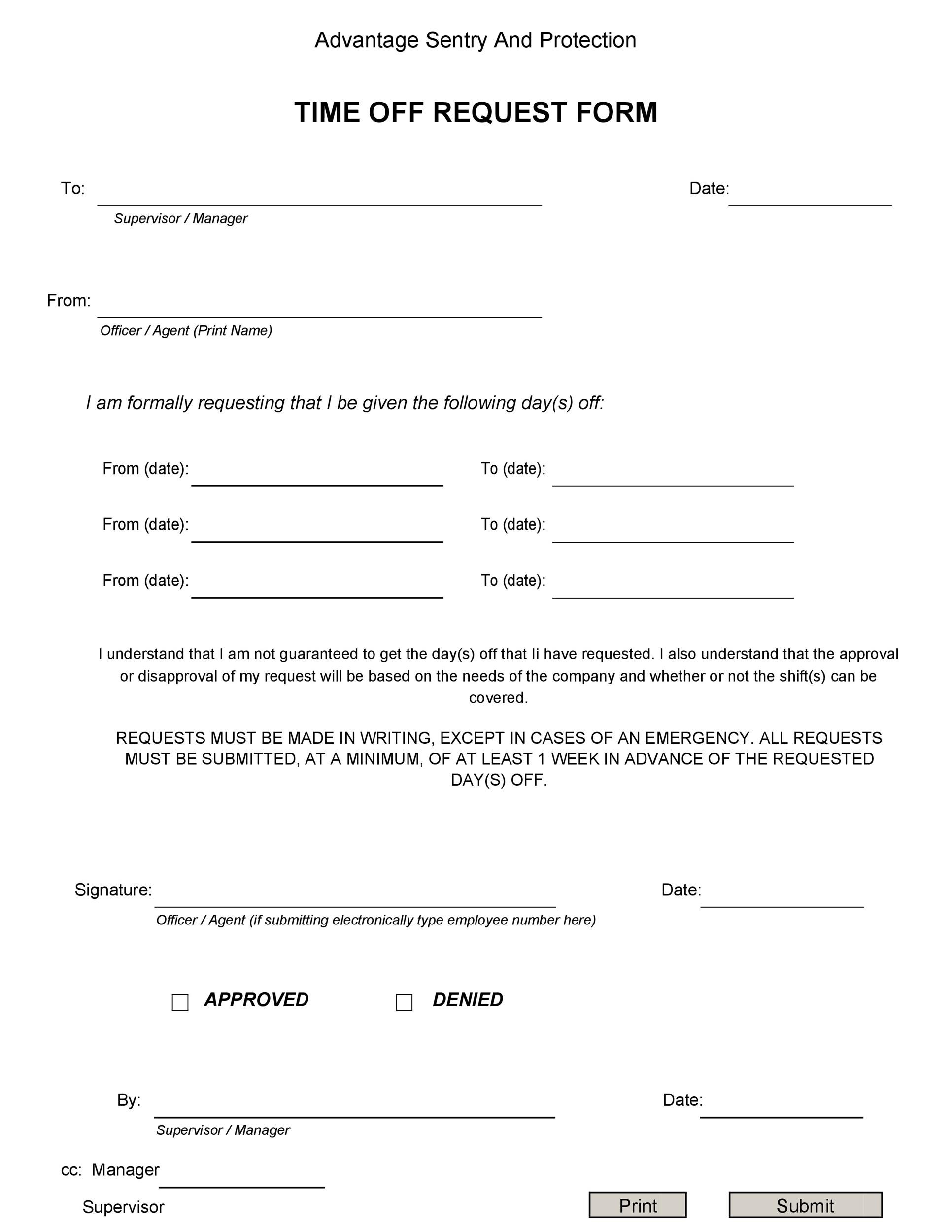 40 Effective Time Off Request Forms Templates Template Lab