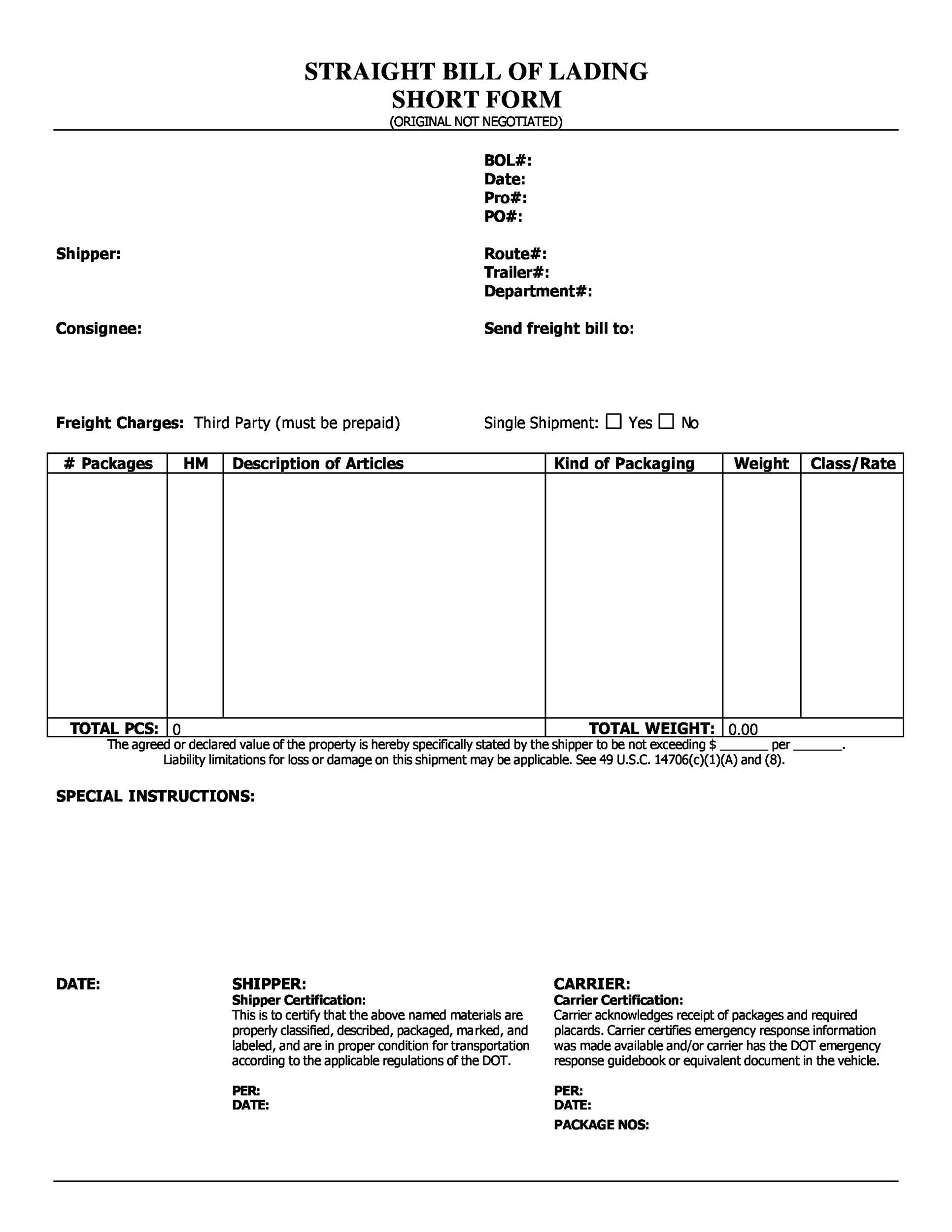 40 Free Bill Of Lading Forms Templates Template Lab