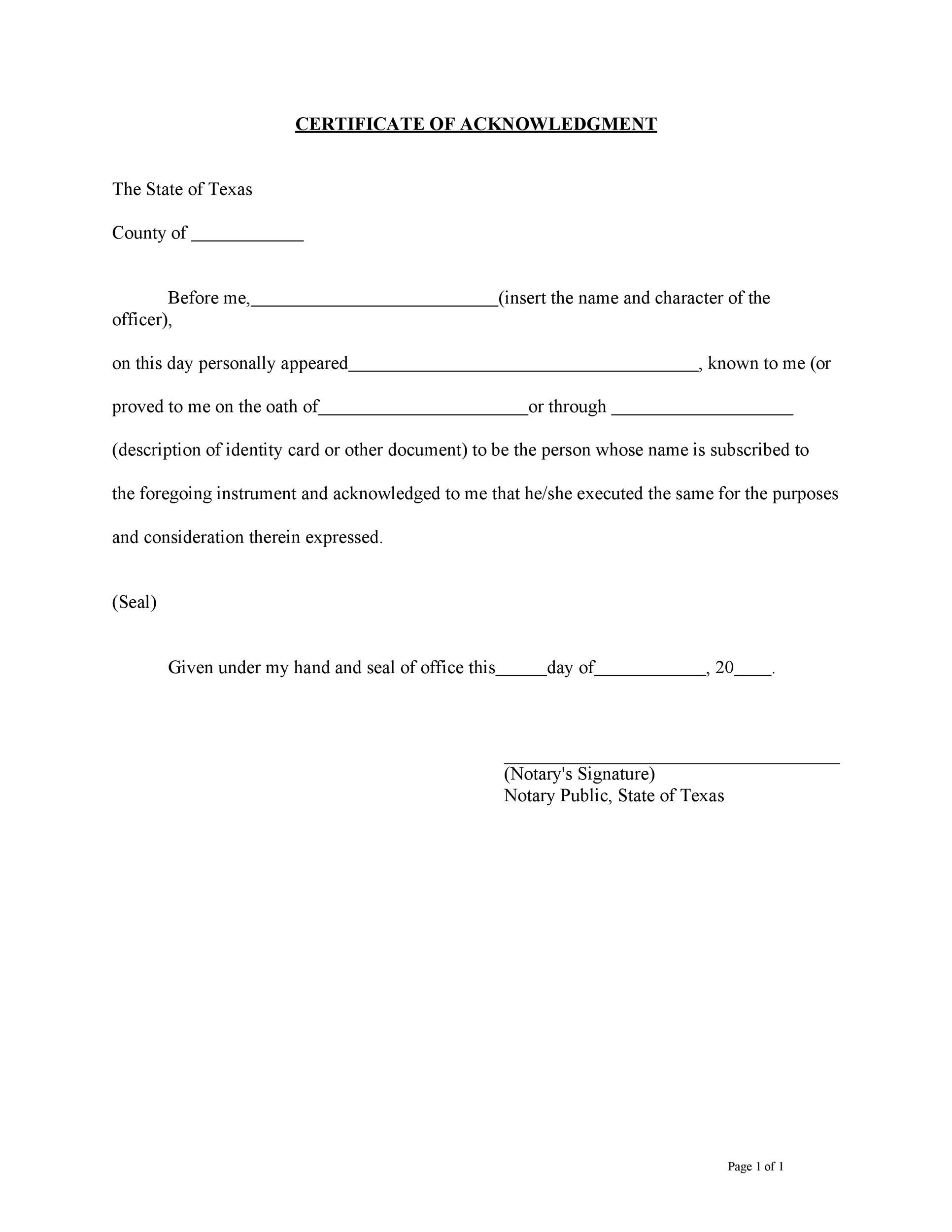 40 Free Notary Acknowledgement Statement Templates TemplateLab