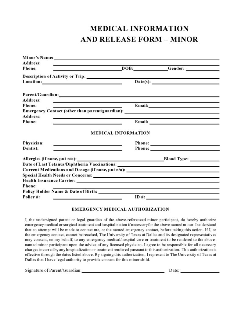 43 Printable Medical Consent Forms For Minor Free 