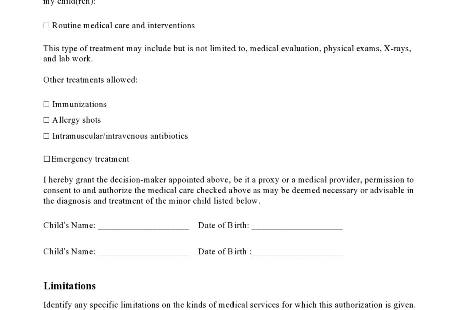 43 Printable Medical Consent Forms For Minor Free