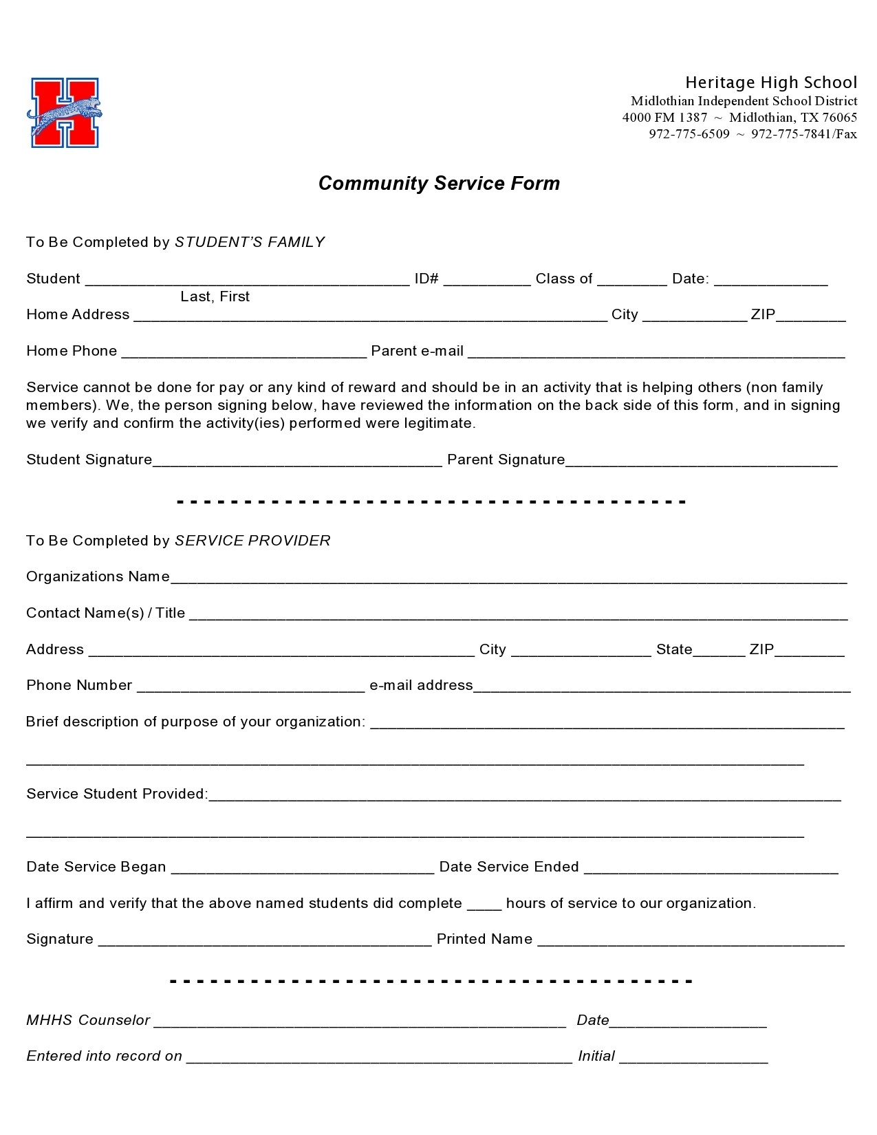 44 Printable Community Service Forms MS Word TemplateLab