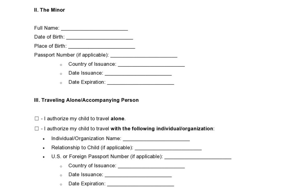 45 Printable Child Travel Consent Forms Word PDF