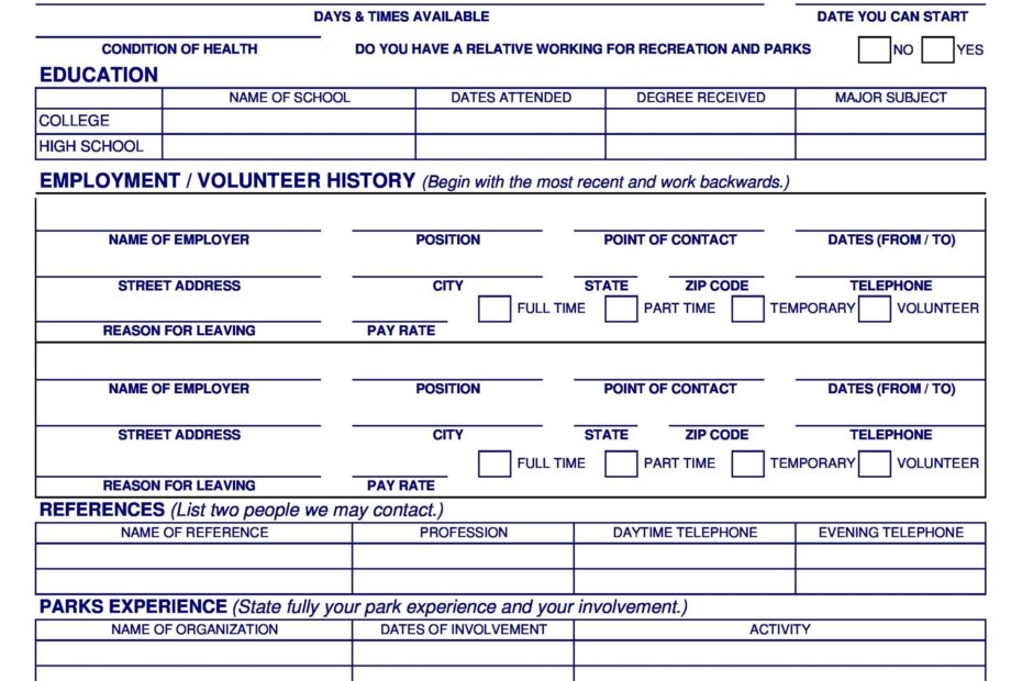 50 Free Employment Job Application Form Templates Printable