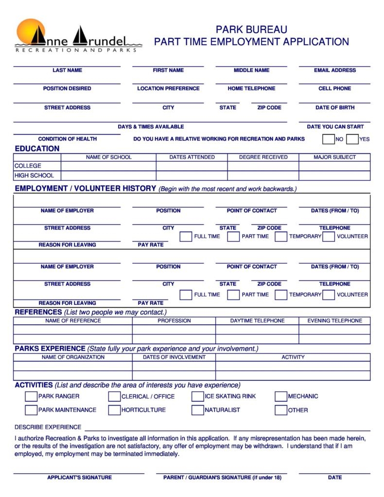 50 Free Employment Job Application Form Templates Printable 