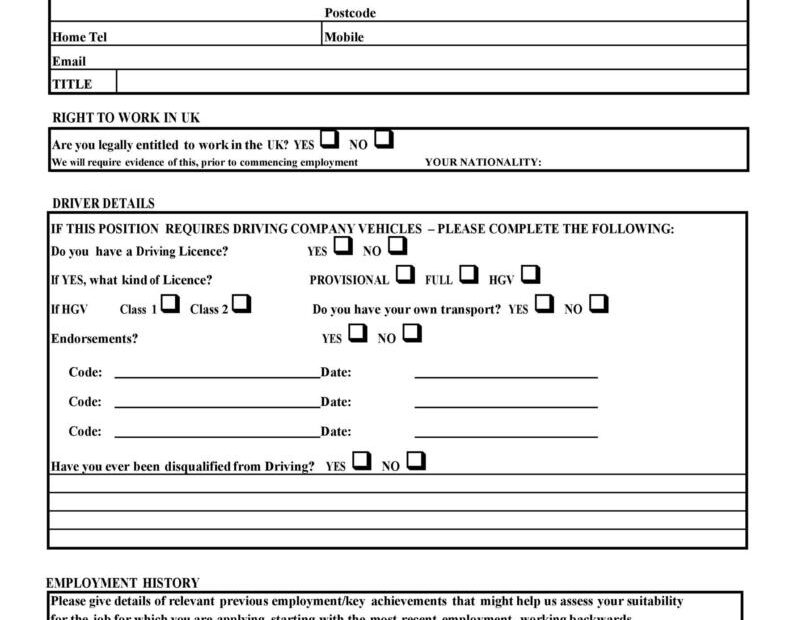 50 Free Employment Job Application Form Templates Printable