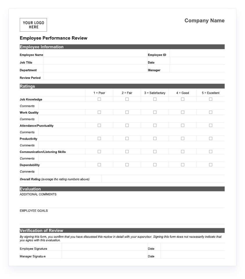 70 Free Employee Performance Review Templates Word PDF Excel 