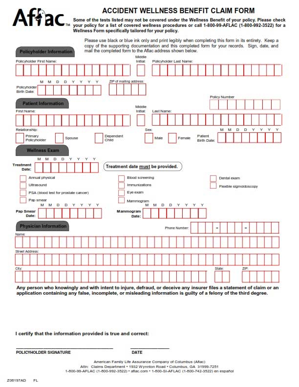 Aflac Wellness Claim Forms Printable Printable Forms Free Online