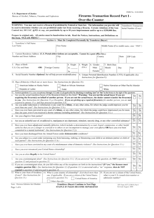 Atf Form 4473 Firearm Transaction Record Printable Pdf Download