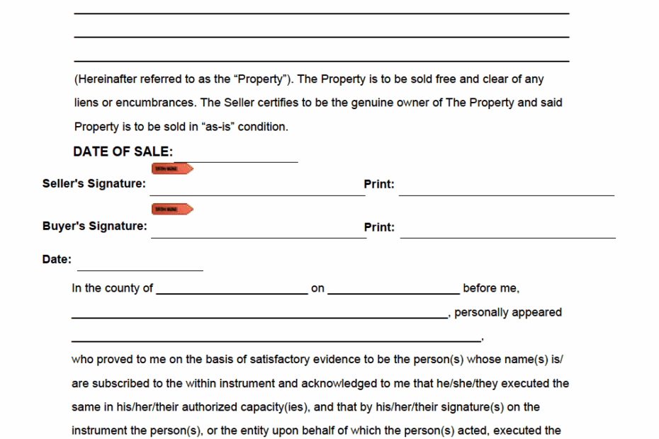 Bill Of Sale As Is Form Free Printable