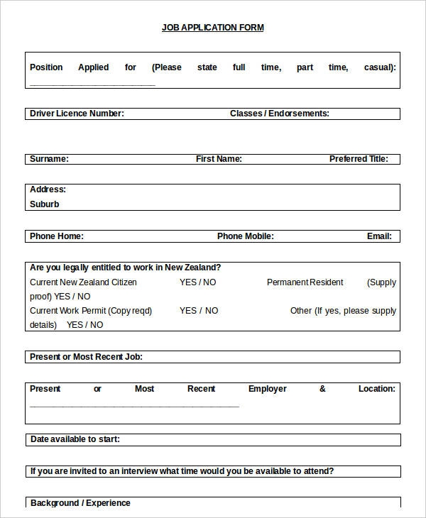Blank Job Application 11 Word PDF Documents Download