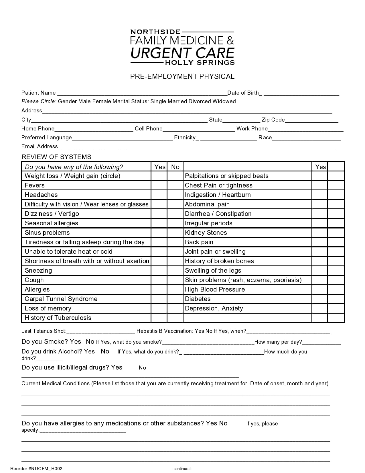 Blank Physical Form Template