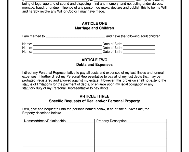 Blank Printable Will Forms Fill Online Printable Fillable Blank