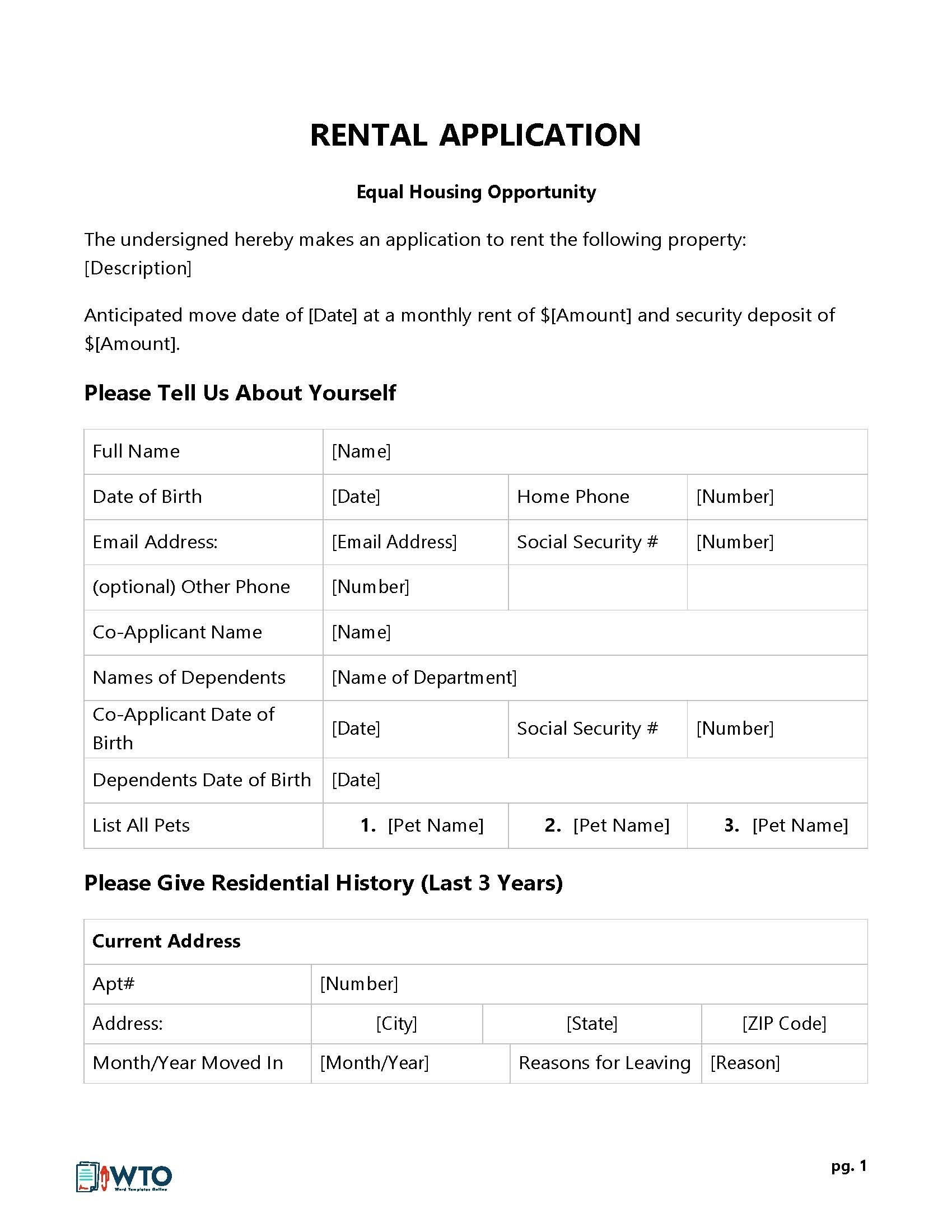 Blank Rental Application Forms Templates Word PDF 