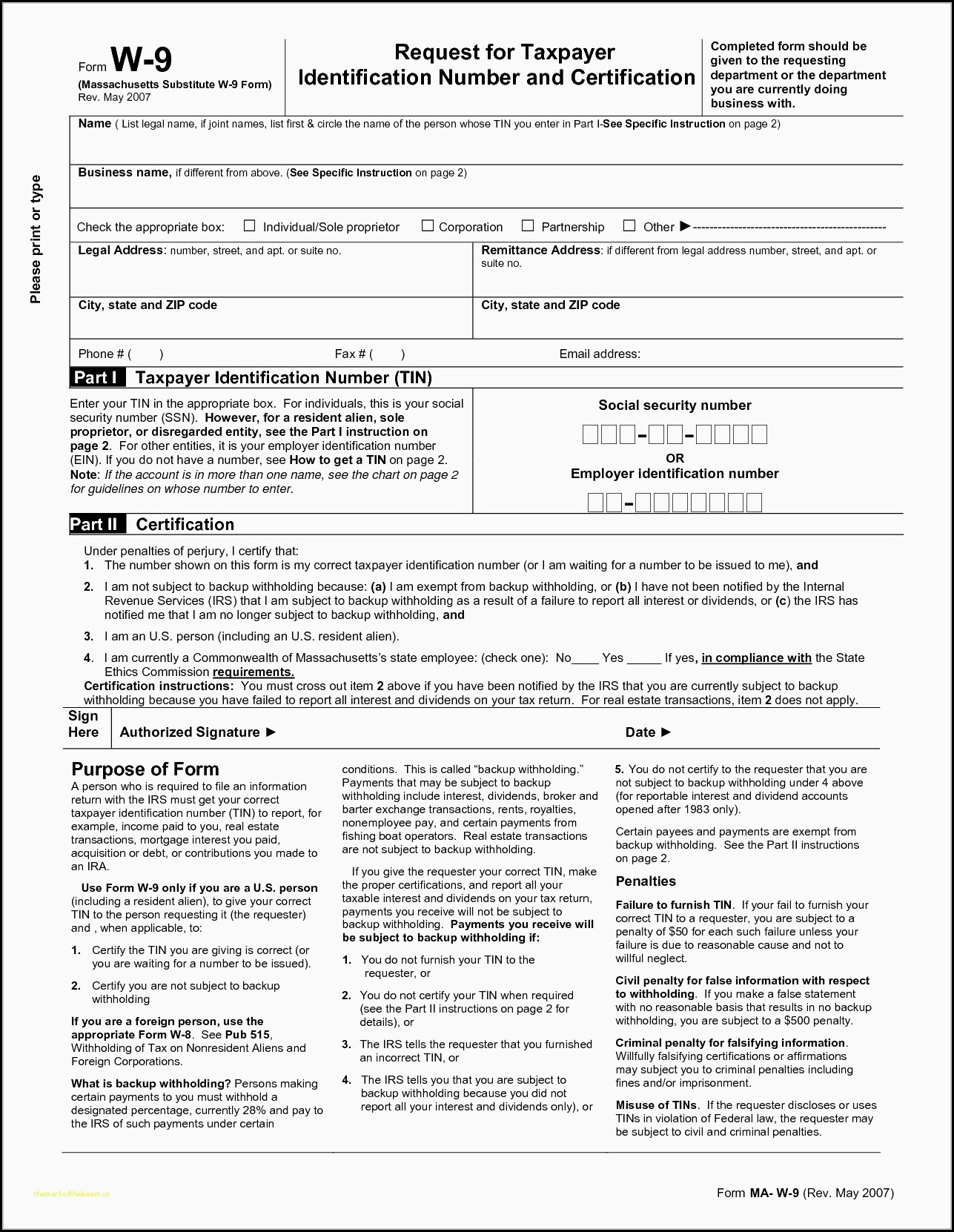 Blank W 9 Form Printable Pdf