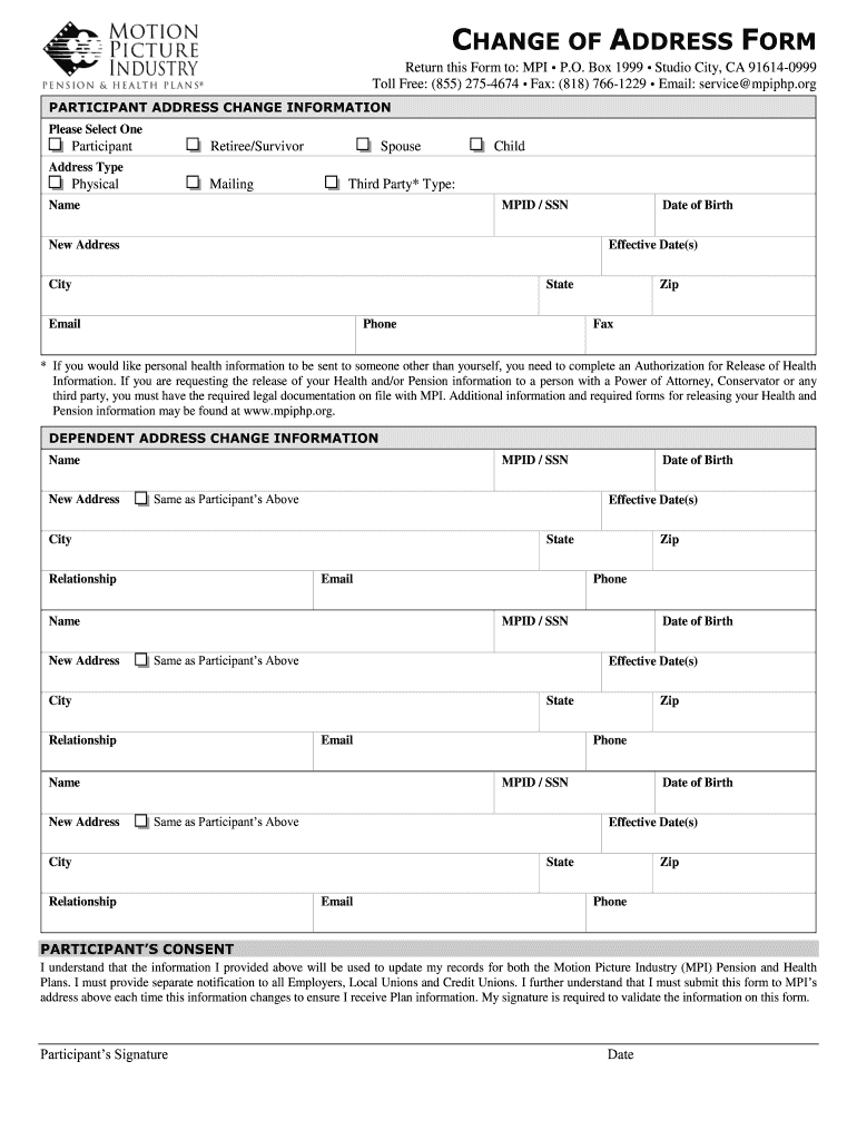 Change Of Address Form Template