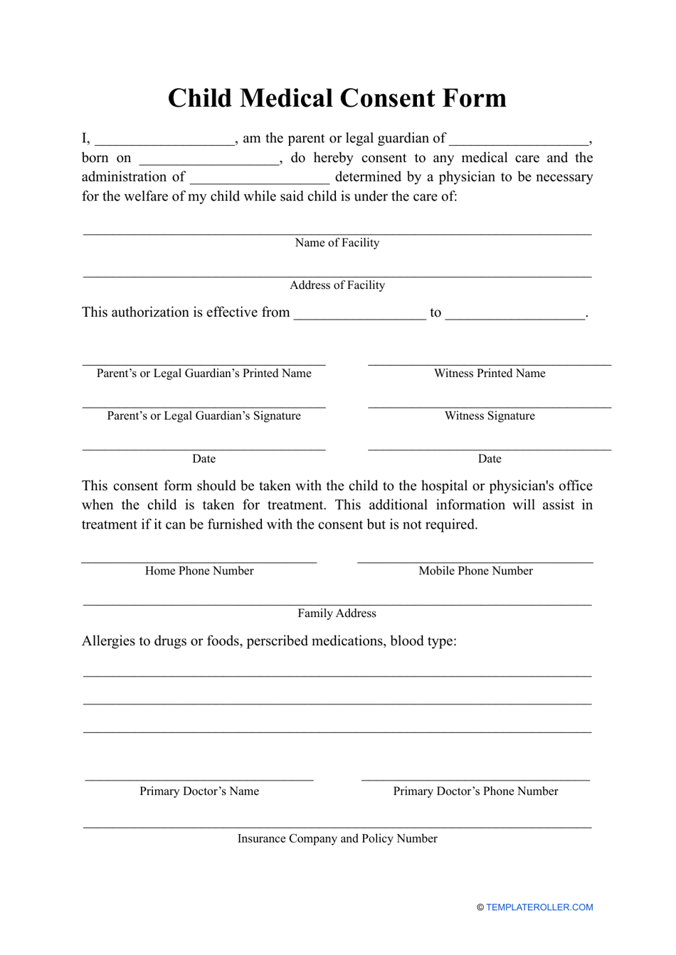 Child Medical Consent Form Fill Out Sign Online And Download PDF 