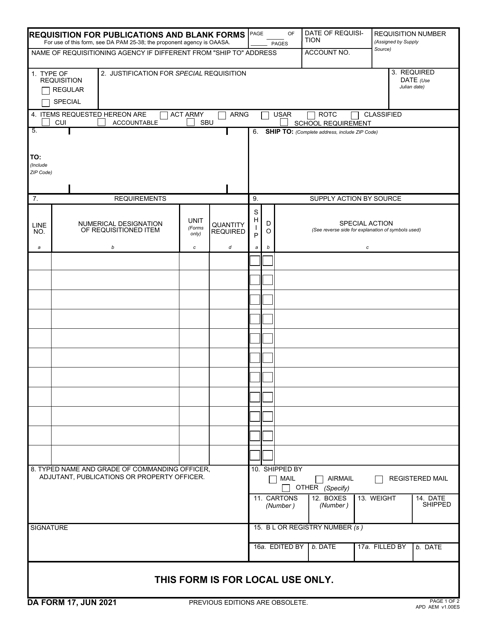 DA Form 17 Fill Out Sign Online And Download Fillable PDF 