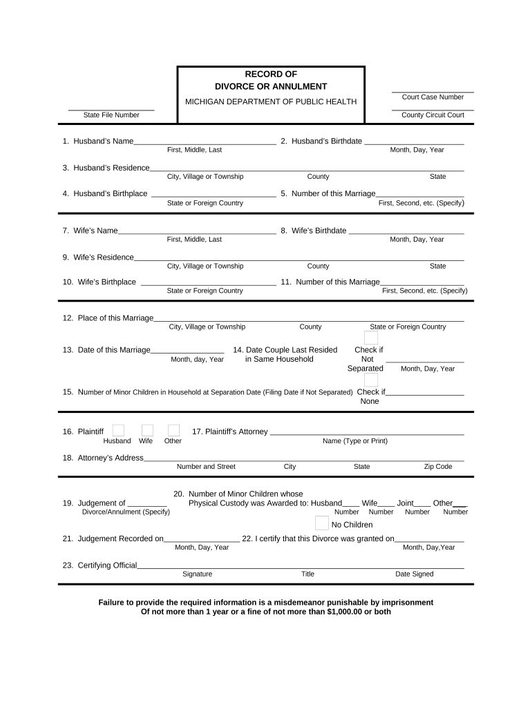 Divorce Papers Michigan Printable