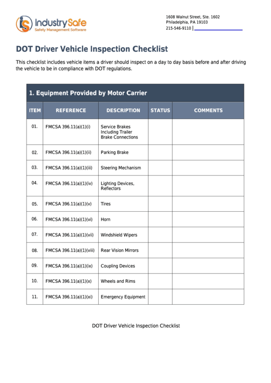 Dot Inspection Forms Fillable Pdf Printable Forms Free Online