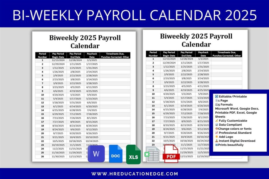 Downloadable Biweekly Payroll Calendar Template For 2025