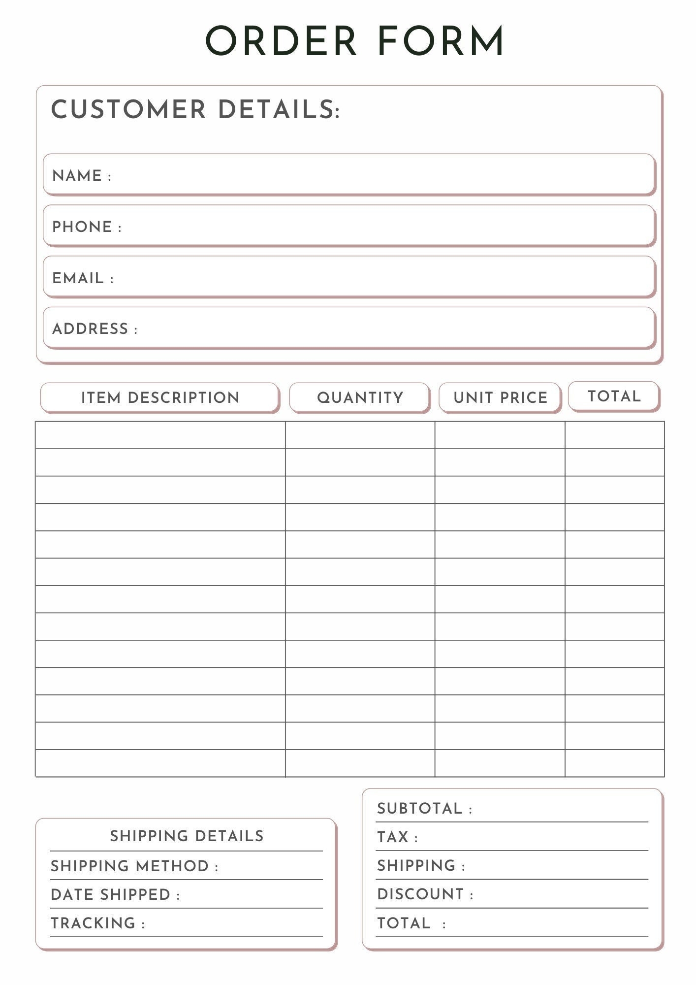 Downloadable Small Business Free Printable Order Forms Printable 