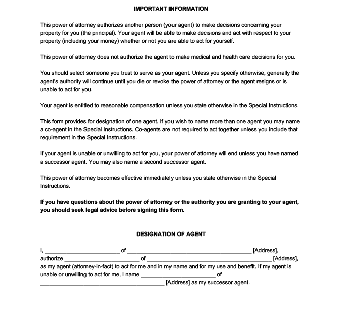 Durable Power Of Attorney Form Printable Printable Forms Free Online