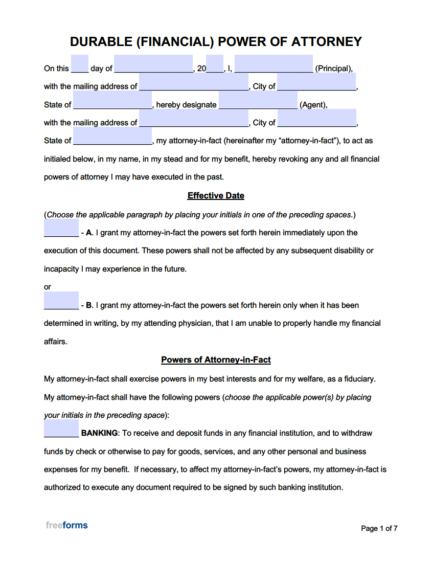 Durable Power Of Attorney Form Printable Printable Forms Free Online
