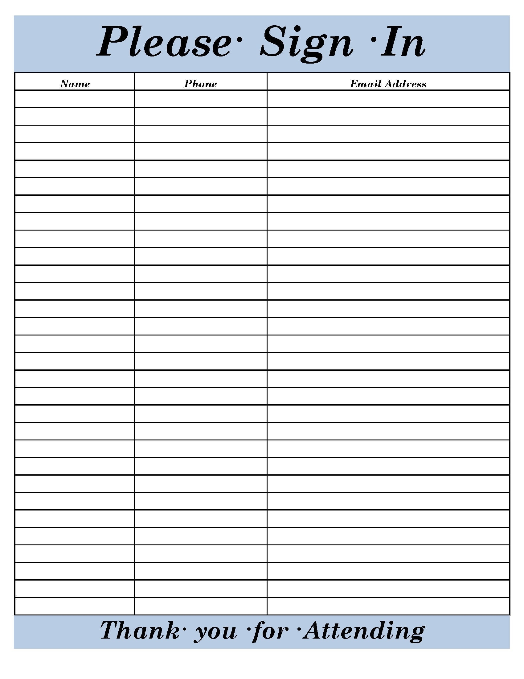 Editable Sign In Sheet Printable Free Sign In Sheet Template Beautiful