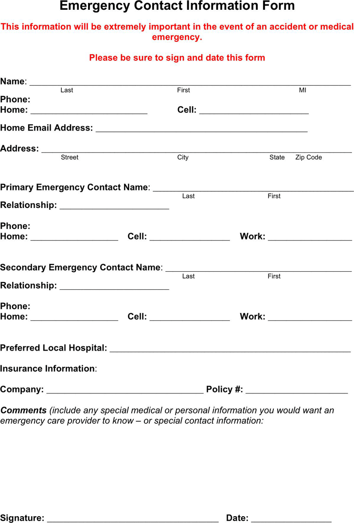 Emergency Contact Template Free Template Download Customize And Print
