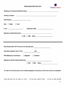 Employment Blank Free Printable Tb Test Form