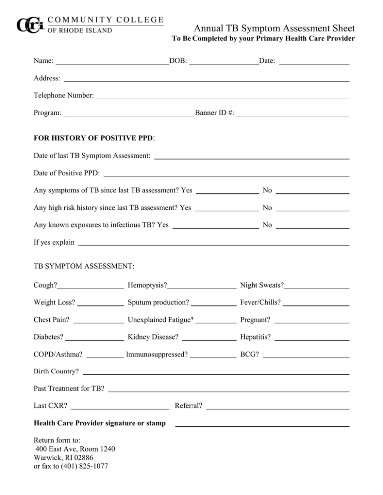 Employment Blank Printable Tb Skin Test Form