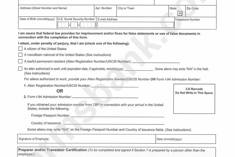 Employment Eligibility Verification Form Uscis I 9 Printable Pdf Download