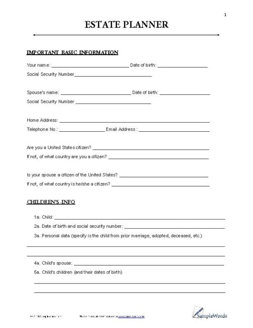 Estate Planner Template PDF Form For Download And Print