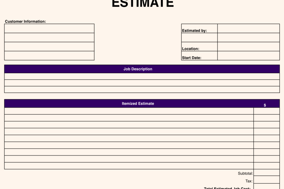 Estimate Templates Blank Downloadable 10 Free PDF Printables Printablee