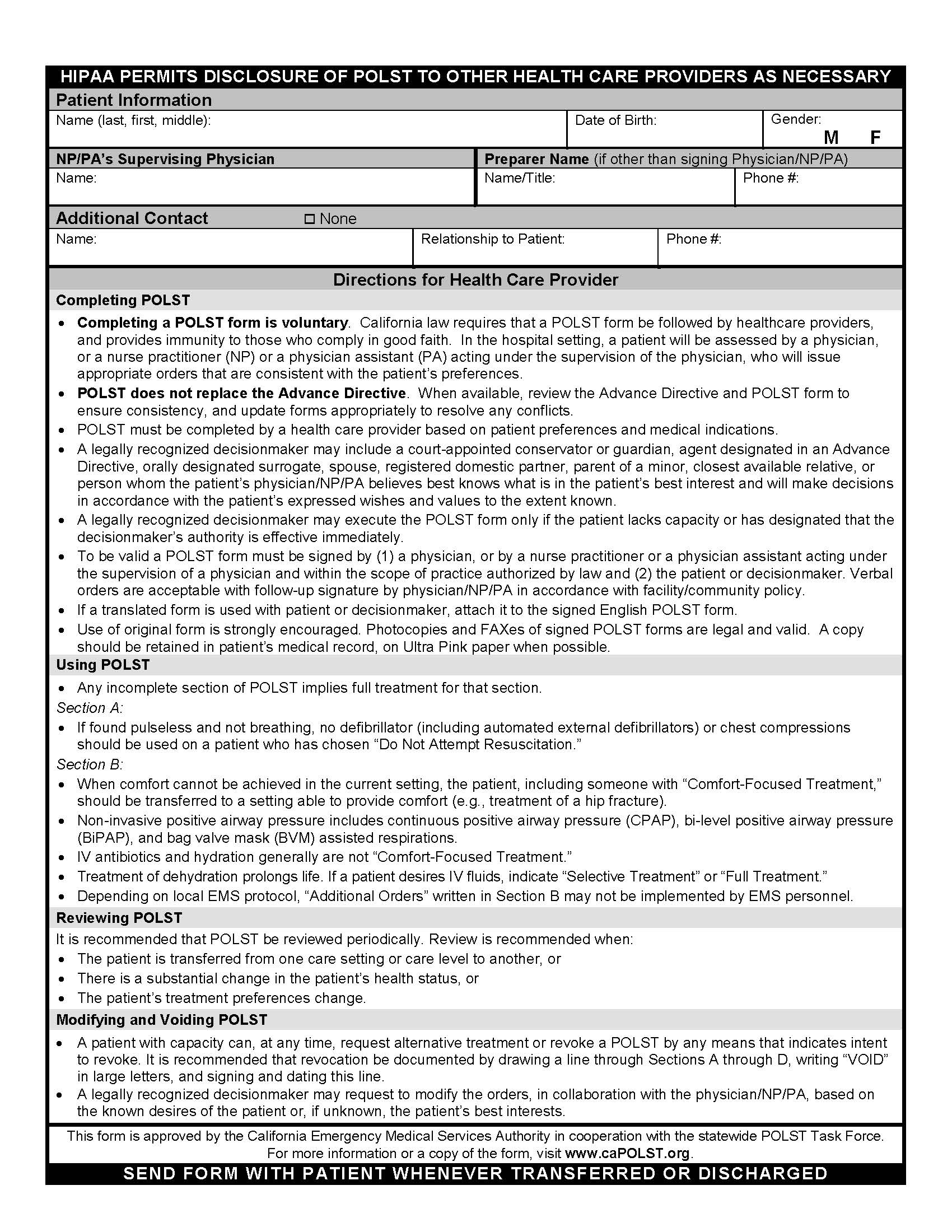 Fillable California Polst Form Printable Forms Free Online