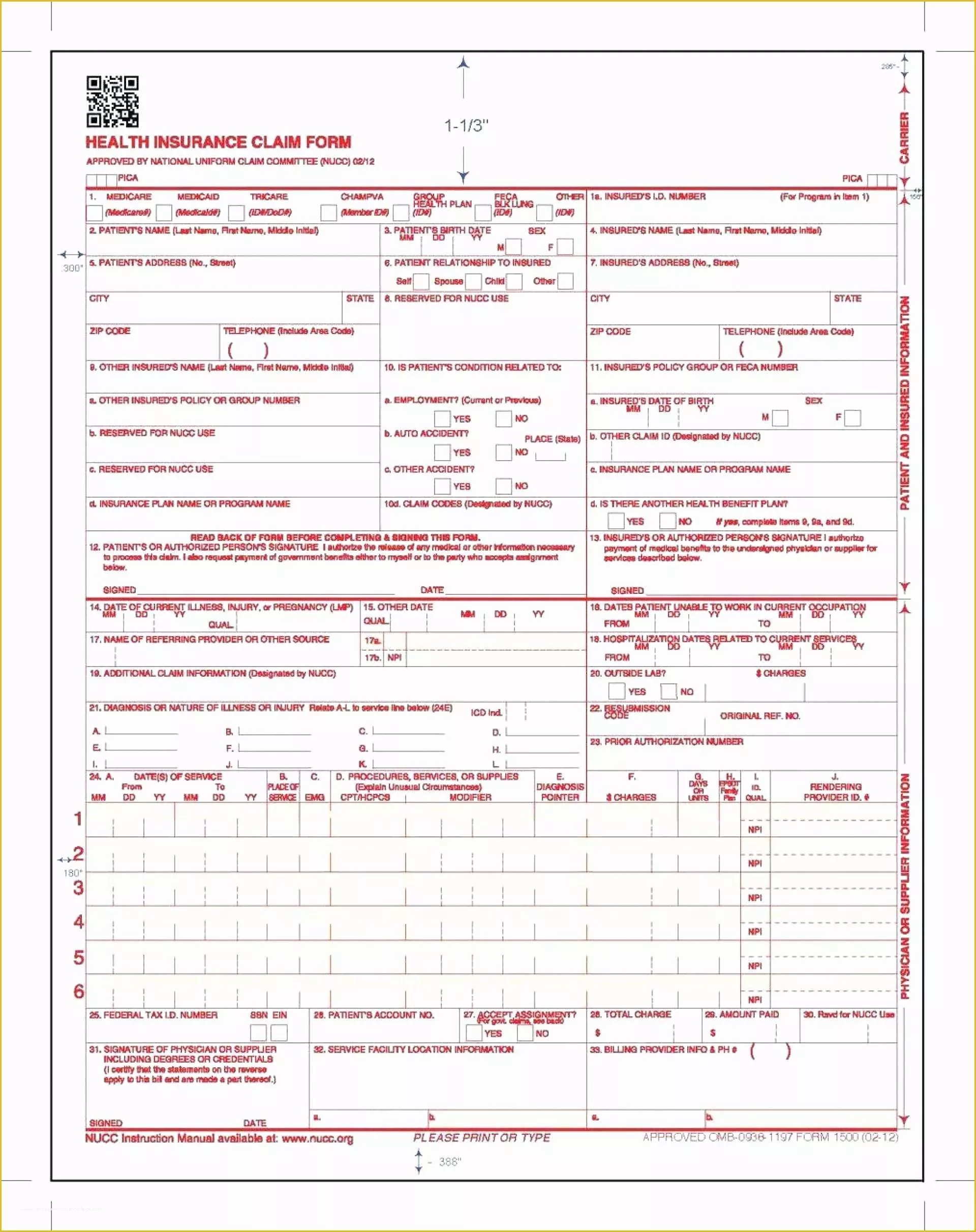 Fillable Cms 1500 Insurance Claim Form Printable Forms Free Online